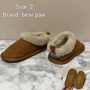 BearPaw Kids Tan Slippers with Cream Trim